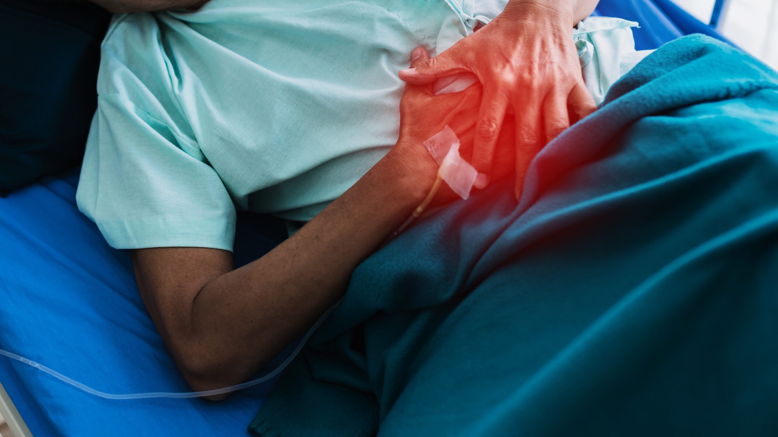 pain and stomache old senior asian grandfather in patient uniform suffer from body problem  health ideas concept